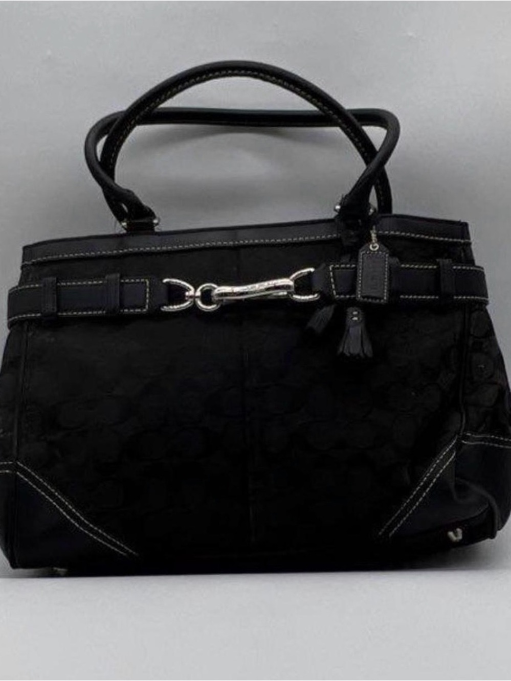 Coach Black Shoulder Tote with Silver Hardware and Tassel